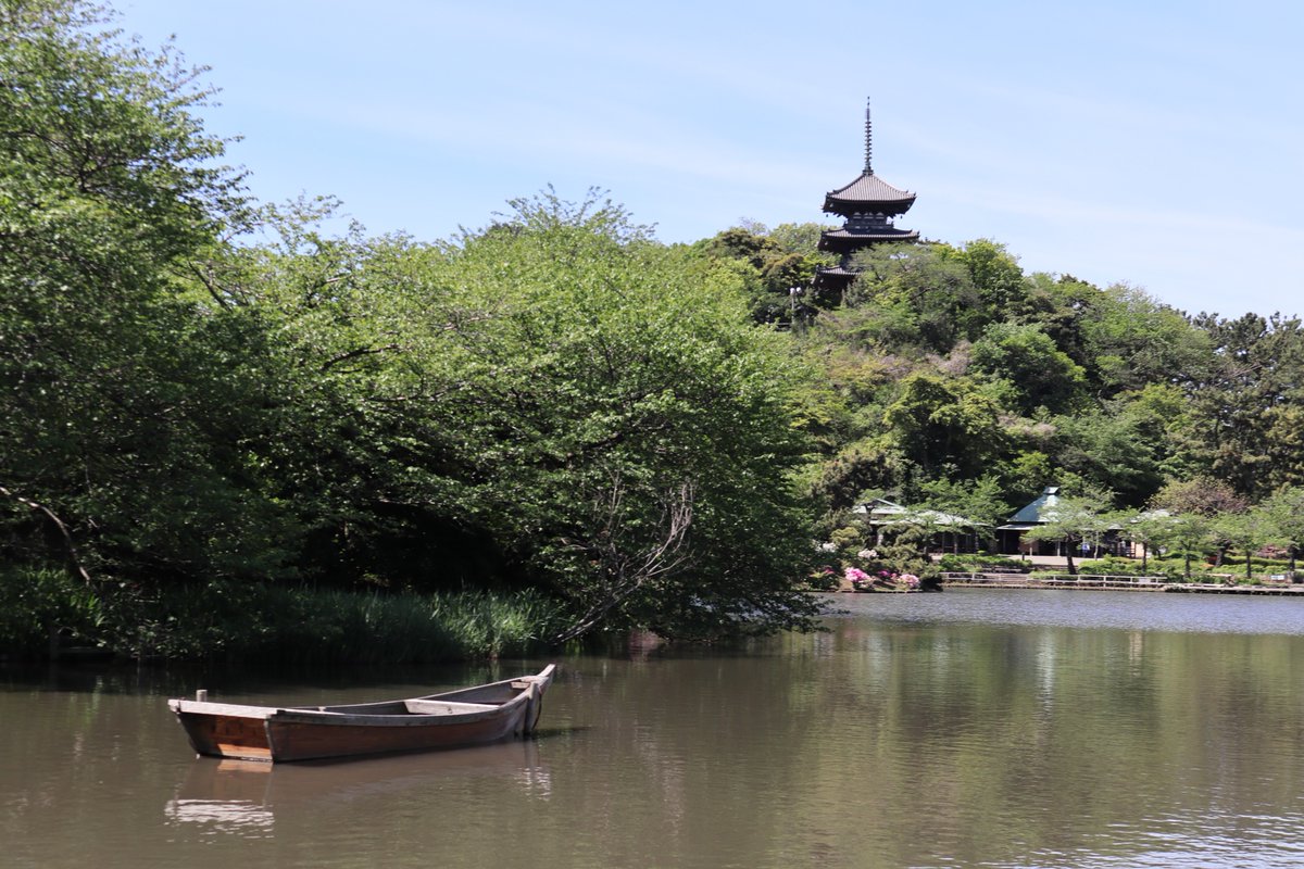 Yokohama Sankei Garden・Big Pond and the Three-Storied Pagoda in spring